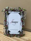 Enameled Cast Metal 4x6 Christmas Holly Berry Photo Frame Jems