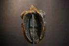 African Tribal Mask Hand Carved Wood Blue Painted Wall Decor Vintage Style-g4946