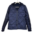 Columbia Navy Blue Quilted Reversible Hooded Bomber Jacket Coat Size M Winter