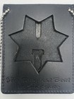 Cdcr Leather Recessed 7 Point Star Badge   Id Holder Neck Case With Ball Chain
