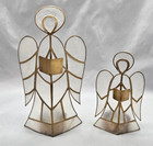 Vtg Silvestri Handmade Capiz Shell   Brass Singing Angels Candle Holder Set Of 2