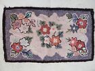 Antique Primitive Floral Hook Rug Wool Farmhouse 21 x35 