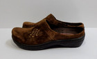 Klogs Womens Brown Leather Suede Embroid Floral Mules Shoes Slip Resistant Sz 7m