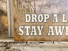 Welcome Drop A Line Stay Awhile Metal Tin Sign Rustic Cottage Fishing Bass Cabin