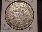 1910 Venezuela 90  Silver 5 Bolivares Vf Nice Ships Free