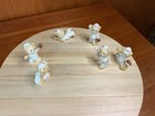 Mini Ceramic Teddy Bear Baseball Figurine Set  6-pack Brown white beige