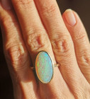 Ethiopian Opal Ring 10k Solid Gold Bezel Solitaire Ring October Birthstone Rings