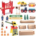 Wooden Train Set Toy For Toddlers  38 Pieces Wood Track Play Railway Set