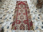 Vintage Turkish Runner Rug Handmade Wool Anatolian Distressed Geometric