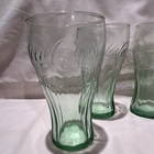 Coca-cola Set Of 4 Green Tint Glass Tumblers drinking Glasses Embossed Logo