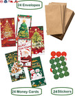 Christmas Money Cards - 24 Holders With Kraft Envelopes   Stickers  6 Designs 