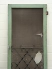 Vintage 1950s Green Farmhouse Wood Screen Door Metal Curlicue Cottage Antique