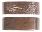 Antique Japanese Goto Shakudo Fuchi Gold Flowers Signed Sword Fitting Tsuka Old