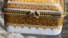 Vintage Porcelain Gold Floral Hinged Trinket Jewelry Box 2-1 4    X  2-1 4   
