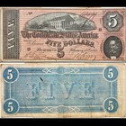 1864  5 Confederate States Of America Note T-69 Civil War 5 Dollar Bill Rare