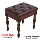 Vintage Style Vanity Stool Footstool Brown Leather Padded Cushioned Piano Bench