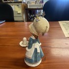 Vintage Schmid Girl In Blue Dress Pincushion Bonnet   Thimble Holder Excond