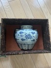 Chinese Blue   White Porcelain Floral Jar vase W  Handles And Storage Box