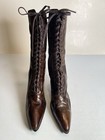 Antique Victorian Brown Leather Ladies Lace-up Boots  Pointed Toes  High Heels