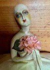 Antique Lrg Art Deco Germany Chalkware Plaster Pin Cushion Doll - 2 Dolls