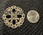 Vintage Art Deco Style Dark Green Enamel Rhinestone Flower Brooch Gold Tone Pin