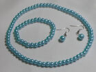 Kids Girls Blue Faux Pearl Girls Necklace Earrings And Bracelet Set For Girls