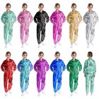 Unisex Kids Sweatsuit Collar Dancewear Jacket Outfits Boys 2 Piece Metallic Set