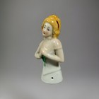 Antique German Porcelain Ceramic Rare Half Doll Traditional Pin Cushion 1930s