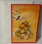 Vintage Brownie Christmas Card Unused Artist Steffie Cute Girl With Bird Lantern