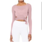 Alo Yoga Barre Ribbed Long Sleeve Wrap Crop Top Mauve Pink Ballet Core Medium