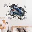 Shark 3d Explosion Wall Art Sticker Decal Home Decor Mural Or43