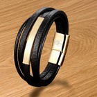 Wsesto Black Leather Bracelet By Ws Stainless Steel Magnetic Clasp Men s   