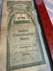 1920 1921 Salem Community Store Old Vintage Antique Stock Certificate One Share