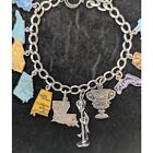 Vintage 1964 Sterling Silver State Travel Honeymoon Charm Bracelet 13   7 25 
