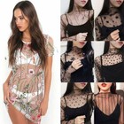 Women Sheer Mesh Fish Net Ladies Long Sleeve See Through Crop Top T Shirt Blouse