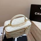 Quilted White Smooth Calfskin Vanity Case Top Handle Chain Crossbody Shoulderbag