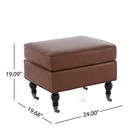 Brown Pu Leather Ottoman With Solid Wood Legs And Casters