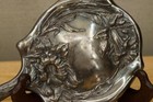 Silverplate Vanity Estate Art Nouveau Floral Repousse Hand Mirror Beveled Glass