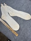Antique Socks Silk rayon Mens Foot 10 Inch White W  Stripe Deco Original 1920-40