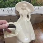 Vintage Ceramic Lady Figurine Planter Cream White Glossy Southern Belle
