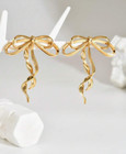 Long Double Gold Bowknot Earrings Stud Drop Womens Statement Bow Hoop Earrings
