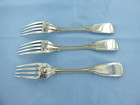 Antique Set Of 3 Sterling Silver Fiddle Thread   Shell Dinner Forks London 1810 