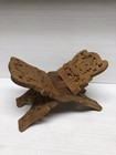 Vtg Hand Carved Wooden Folding Book Bible Stand Detail Ornate  6 X 8    India