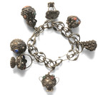 Antique 800 Silver Etruscan Large 7 Charm Fob Bracelet Glass Gemstone 72 7g