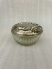 Vintage Starburst Cut Glass Vanity Powder Jar Silver Mirrored Lid   Sieve Nice
