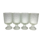 Crystal Ice Indiana Glass Water Tea Goblets 10 Oz Footed Pressed Glass Set Of 4