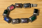 925 Sterling Silver Mexico Taxco Tz-13 Chunky Multi Gemstone Inlay Link Bracelet