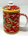Long Yi Chinese Porcelain Red Dragon Design Mug Cup With Lid  F5270 New