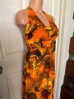 Vintage 60s 70s Hawaiian Neon Floral  Psychedelic Halter  Dress Gown Muumuu