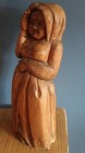 Large Antique Signed Folk Art Heavy Wood Carving Pilgrim Women